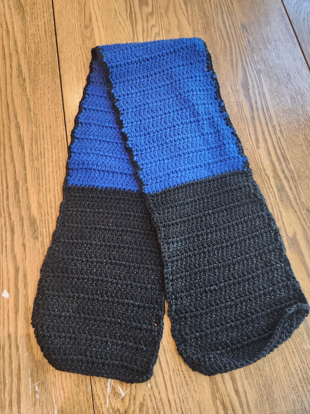 Handmade Blue and Black Crocheted Kid's Scarf